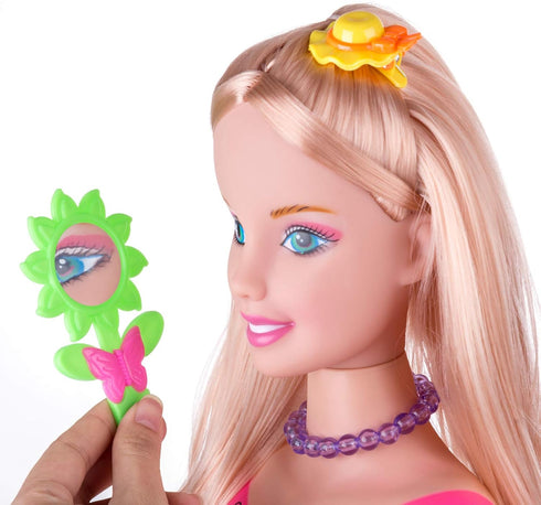 Kids Doll Head for Hair Styling and Makeup, Head Styling Doll with Accessories for Little Girls (Pink)