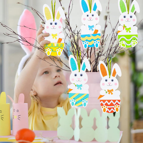 24 Pack Fennoral Easter Bunny Craft for Kids Make You Own Easter Rabbit Foam Stickers Ornament DIY Easter Arts