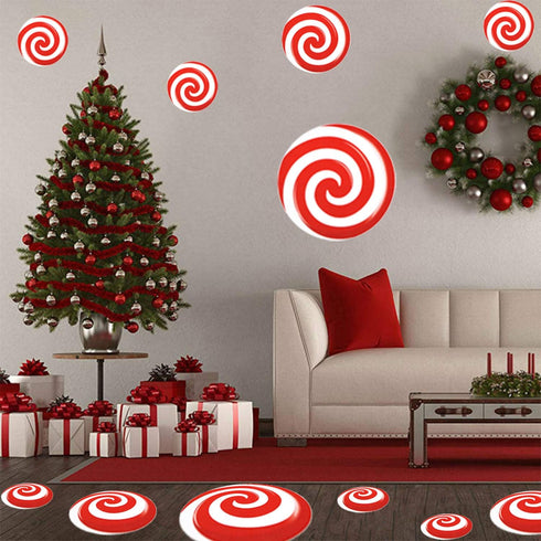 24 PCS Self-Adhesive Peppermint Floor Decals Stickers for Christmas, Valentine's Day Party Decorations