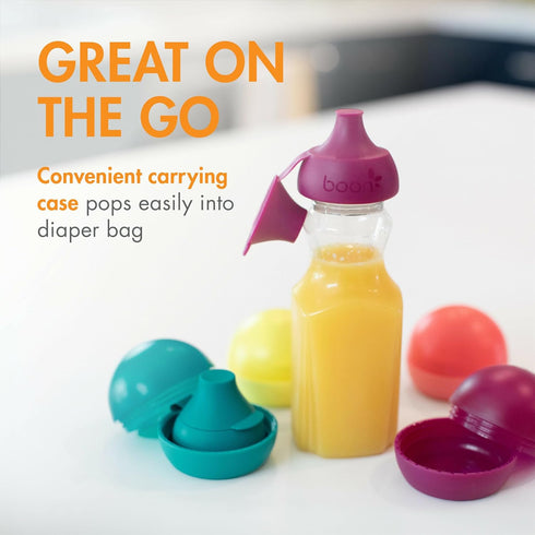 4 4 Boon Snug Sip Universal Water and Juice Silicone Bottle Toppers - Soft Spout Conversion Caps with Spill Proof