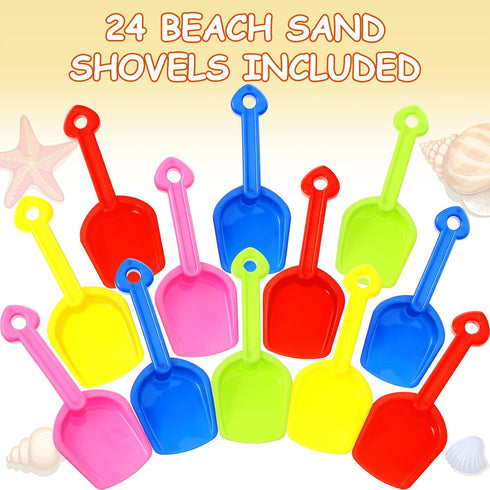 24 7.7 Inch Junkin Pcs Mini Plastic Sand Shovel Beach Toys Long Play Colorful Scoop Rake Sand Shovels for Beach
