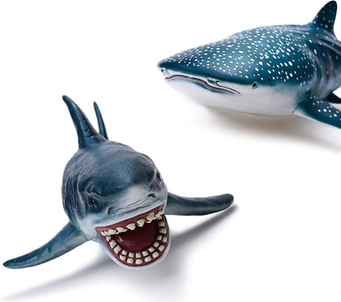 Gemini&Genius Sea Animal Great White Shark and Whale Shark Action Figure Set, Soft Rubber Marine Animal Model Toys for