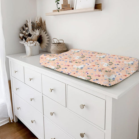 Watercolor Llama Boho Floral Leaves Baby Changing Pad Cover, Soft Breathable Fitted Diaper Changing Table Sheets Mats