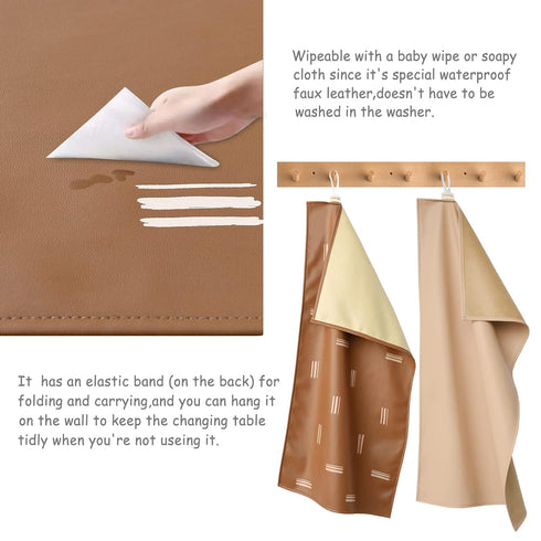 Owlowla Baby Diaper Changing Pad, Portable Changing Mat Travel Liner for Baby and Small Toddler (Beige & Brush Strokes)