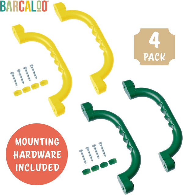 Playground Outdoor Safety Handle Accessories, 4 Pack Color Combo Set of 2 Green & 2 Yellow Grab Handle Bars for Kids