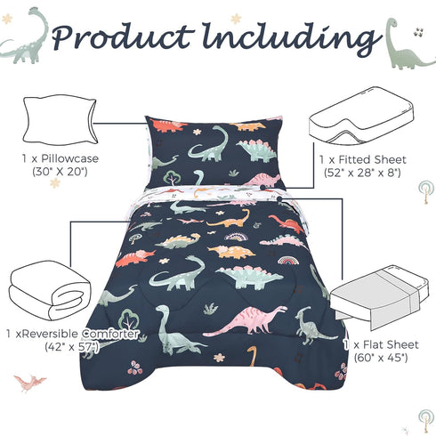 Set 4 Set Toddler Bedding for Boys, Piece Toddler Boy Bedding, Super Soft Crib Comforter Includes Comforter, Flat
