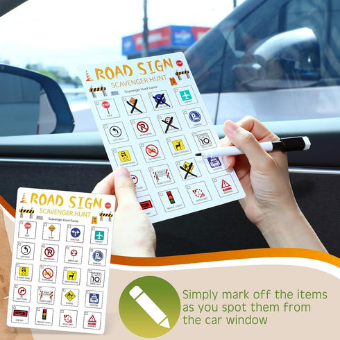Hoolerry 12 Pcs Scavenger Hunt Game for Kids and Family - 24 Themed Cards with Dry Erase Marker for Outdoor Fun