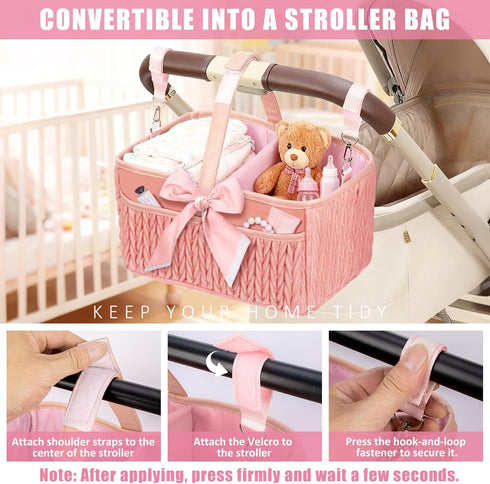 HLWDFLZ Baby Diaper Caddy Organizer - Large diaper basket with Adjustable Shoulder Strap, Portable Car Travel Tote Bag