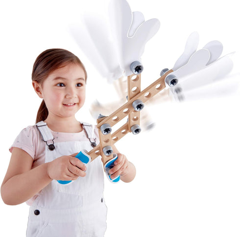 Hape Three Experiment Kit - Junior Inventor Kids Physics Mechanical Crane, Grabber & Climbing Frog Play Set