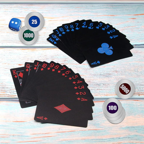 2 Decks Plastic Playing Cards, Premium Waterproof Black Poker Cards, Professional Luxury Deck for Adults