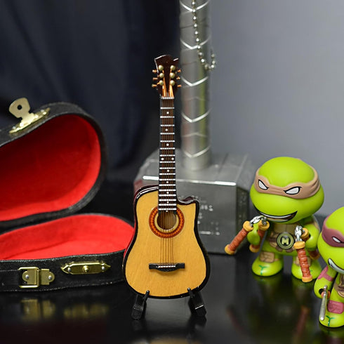 Miniature Guitar with Stand and Case - Mini 6 Strings Acoustic Cutaway Guitar Model for Home Decoration (Wood)