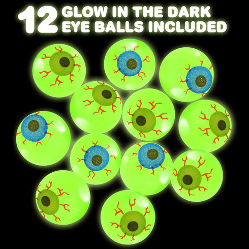 ArtCreativity Glow in the Dark Eye Bouncing Balls - Bulk Pack of 12, 1.25 Inch High Bounce Balls for Kids