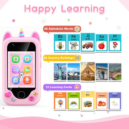 32GB 3-8 Kids Phone Toy, Touchscreen Educational Smart Phone with Camera, Game, Music Player, CardIdeal Valentine's Day