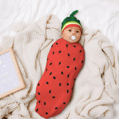 DTYYFBSN Personality Watermelon Newborn Swaddling Blanket Beanie Hat Funny Blanket Sleeping Bag New Born Sleep Sacks