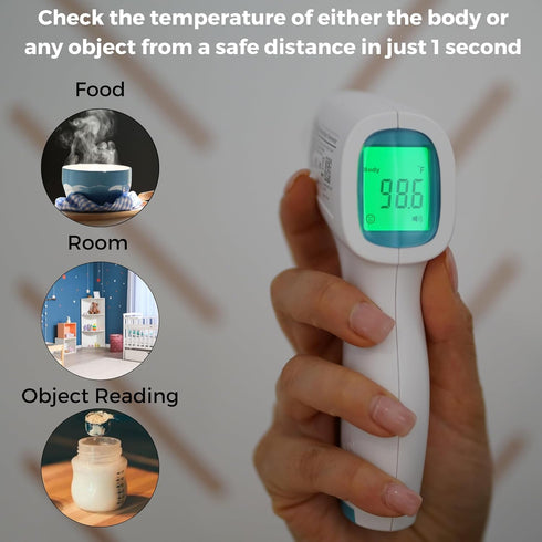 MOBI Non-Contact Forehead Digital Thermometer - Touchless with Object Temperature Mode, High Fever Indicator