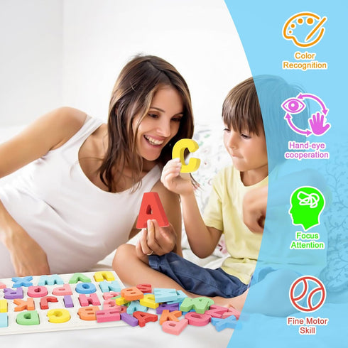 1-5 Kairsya Alphabet Puzzle Wooden Puzzles for Toddlers Alphabet Learning Puzzles Toys with Wood Letters Montessori