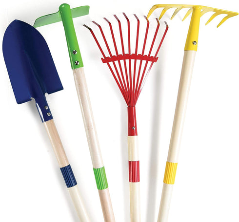 Play22 Set 4-Piece Kids Garden Tool Toy - Shovel, Rake, Hoe, Leaf Rake, Wooden Gardening Tools for Kids Best Outdoor