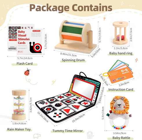0-6 6 1 Tummy Toyssa Montessori Toys for Babies Months, in Wooden Learning Educational Sensory Toys with Spinning Drum