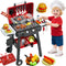 Kids Grill Playset, BBQ Toy Grill with Smoke Sound Light and Wheel,