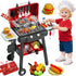 Kids Grill Playset, BBQ Toy Grill with Smoke Sound Light and Wheel,