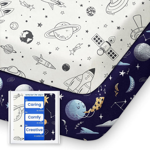 Pack N Play Sheets Fitted, TotBasic Ultra Soft Space Mini Crib Sheets,