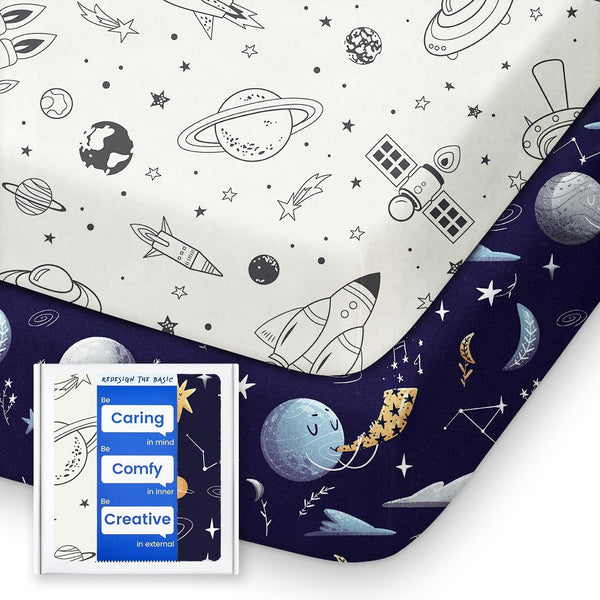 Pack N Play Sheets Fitted, TotBasic Ultra Soft Space Mini Crib Sheets,