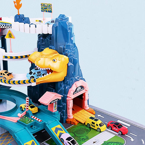 Toy Car Ramp Track Dinosaur Climbing Hills Play Set with 12 Mini Racer Cars and Track for Preschool Kids Ages 3+