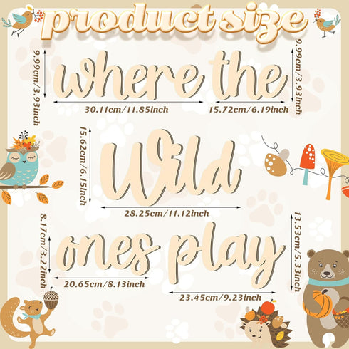 5 15.4" 18" 3D Kigley Pcs Playroom Wall Decor x Where The Wild Ones Play Nursery Sign Wooden Wall Art Decoration