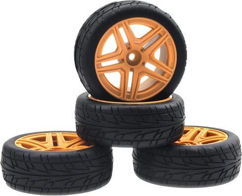 OD2.75'' 12mm Hex Hub Wheel Rims Nylon & Rubber Tires Compatible with HSP Tamiya HPI Kyosho Traxxas WLtoys 1/10 1/12 On-Road Touring Car,Wltoys 144001 Traxxas 1/16 Slash RC Buggy (Brown)