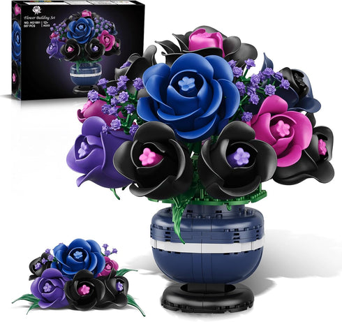 HiWEEGO Flowers Botanicals Building Set - Artificial Purple Black Rose Bonsai Plant