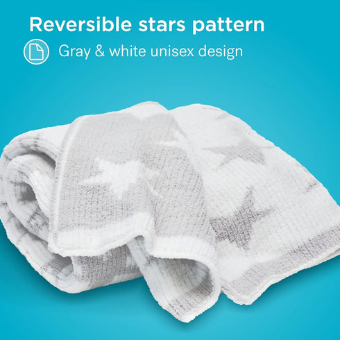 40" 30" 100% Smilo Baby Blanket with Reversible Gray & White Unisex Star Design - x Super Soft and Fluffy Warm