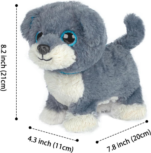 3+ YH YUHUNG Interactive Walking Dog Toy with Leash, Grey Puppy with Blue Ears, Electronic Barking & Tail Wagging Robot