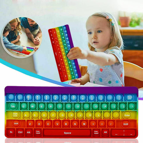 Push Toy Pop Bubble Fidget Sensory Toys, Rainbow Keyboard Shape Silicone Popper Toy for Kids Anxiety Relief