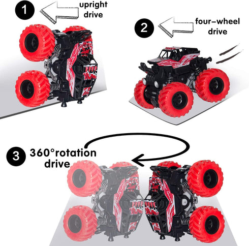 LONANDY 4 Pack Monster Truck Toys - Friction Powered Push and Go Toy Cars, Stunt Toy Vehicles for Kids Ages 3+
