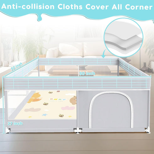 50 50 27 inches Fshibila Baby Playpen with Mat, Baby Playard for Toddlers, Sturdy Safety Play Yard with Soft Breathable