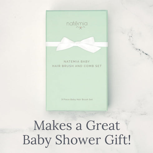 Natemia Wooden Baby Hair Brush & Comb Set, Soft Bristle for Newborns, Perfect Baby Shower Gift