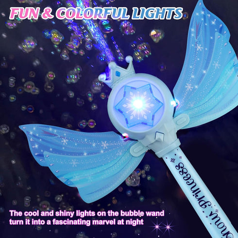 LED Light & Music Bubble Machine - Bubble Wands for Kids Girls | 3 AA Batteries & 2 Bubble Solutions | Outdoor Party