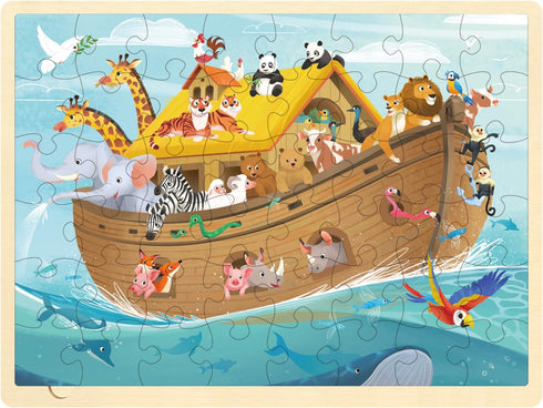 Wooden Noah's Ark Puzzle for Kids Ages 3-5 - 48 Piece with Puzzle Tray, Religious Scene
