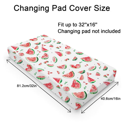 Watercolor Watermelon Changing Pad Covers Watermelon Leaves Diaper Changing Table Cover Sheet for Boy Girl Tropical Summer Fruits Soft Breathable Stretch Fitted Baby Changing Table Pad Mats 32''x16''