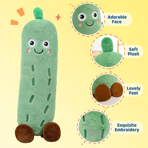 16" PEACH CAT Pickle Stuffed Animal Cute Cucumber Plush Pillow Soft Plant Plushies Toys Gifts for Kids Green