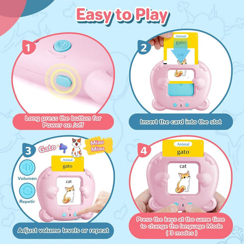Spanish & English Talking Flash Cards for Toddlers 2-6 Years Old, Montessori Learning Toys with 224 Sight Words