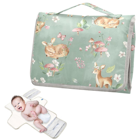 CHUROUSY Deer Portable Diaper Changing Pad with Wipes Holder, Woodland Fawn Foldable Baby Diaper Changer Travel Bag