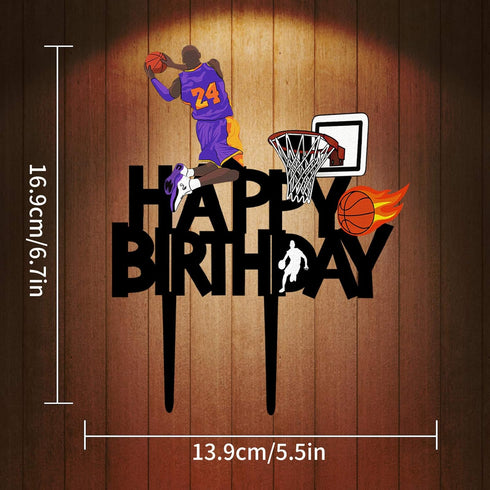 Acrylic Basketball Happy Birthday Cake Topper, Themed Party Decoration for Fans