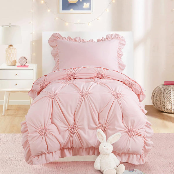 HOMBYS 4 Pieces Pink Princess Toddler Bedding Set for Girls Kids, Ultra