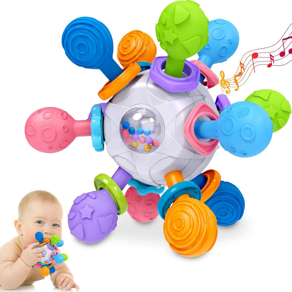 Baby Teething Toys for 0-18 Months - Montessori Tummy Time Rattles and Sensory Toys for Boys Girls, Baby Shower Gifts