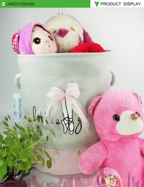 LANGYASHAN Canvas Laundry Basket Collapsible Organizer Storage Hamper for Boys Girls Toy Bins Gift Baskets (Pink Lace)