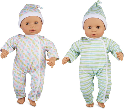 Melissa & Doug Mine to Love Twins Sebastian & Sofia 15” Baby Dolls with Rompers, Caps, Pacifiers, Medium Skin-Tone