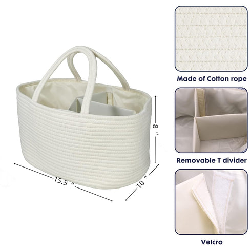 Large Baby Diaper Caddy Organizer for Girl Boy Rope Nursery Storage Bin Basket Portable Holder Tote Bag for Changing