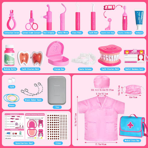 3-5 4 ULOVEME Pink Doctor Kit for Toddlers with Costume - Dentist Kit for Kids with Teeth Model /Removable Teeth