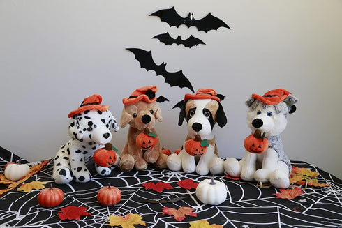 Plushland Halloween Pawpals - 8 Inch Puppy Dog Plush Toy with Hat and Jack O Lantern
